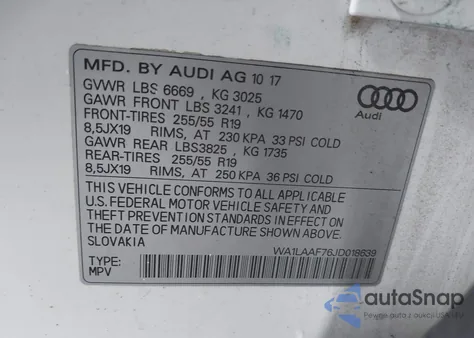 2018 Audi Q7 3.0T Premium z USA, uszkodzony, nr VIN WA1LAAF76JD018639